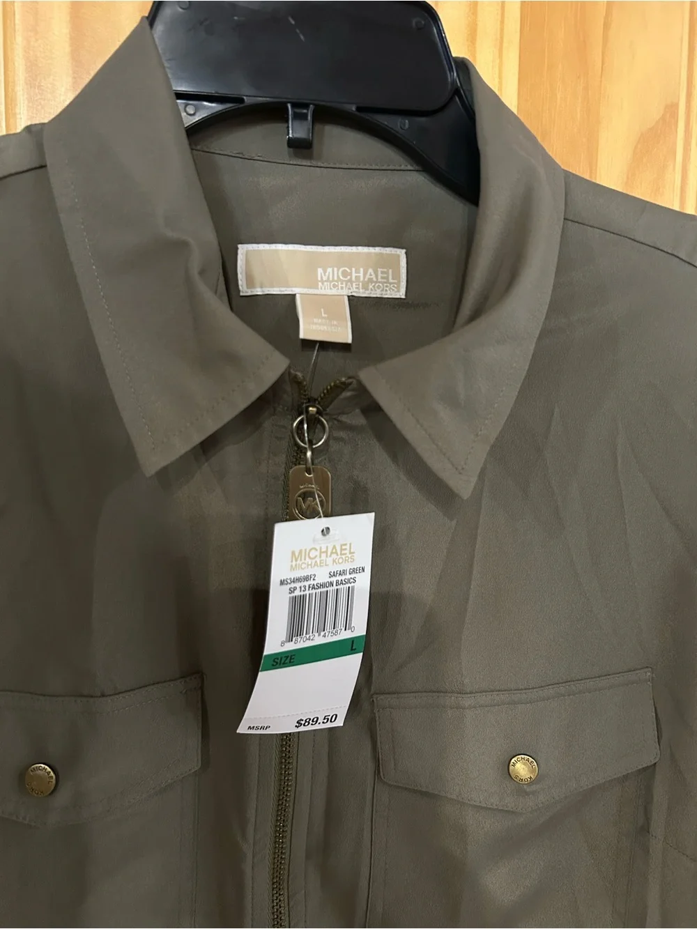 Michael Kors Olive Green Zip-Front Utility Shirt